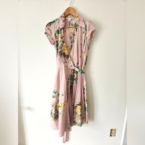 Zara pink floral collared wrap dress